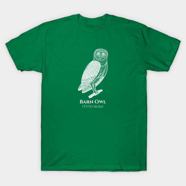 Barn Owl with Common and Scientific Names - bird watchers design T-Shirt by Green Paladin